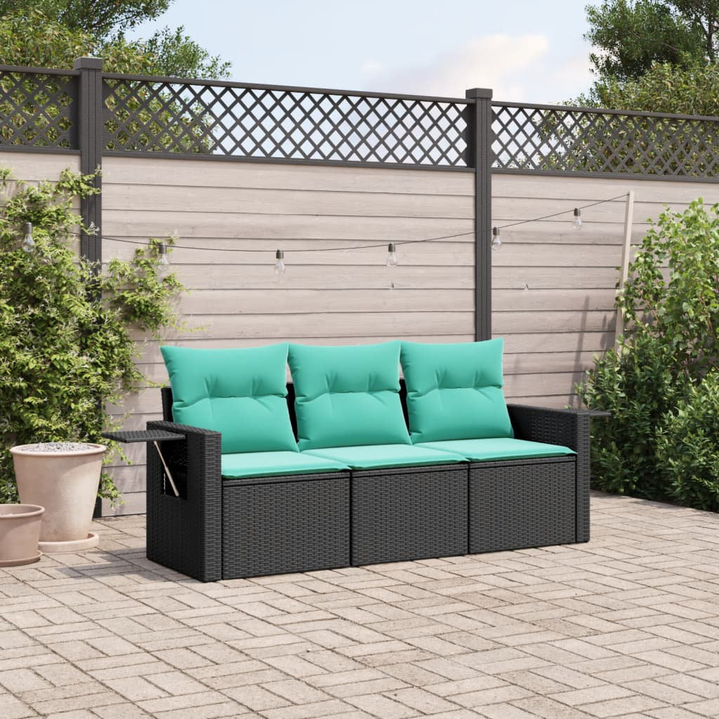 Ebern Designs 3 Piece Patio Sofa Set With Cushions Black Poly Rattan ...