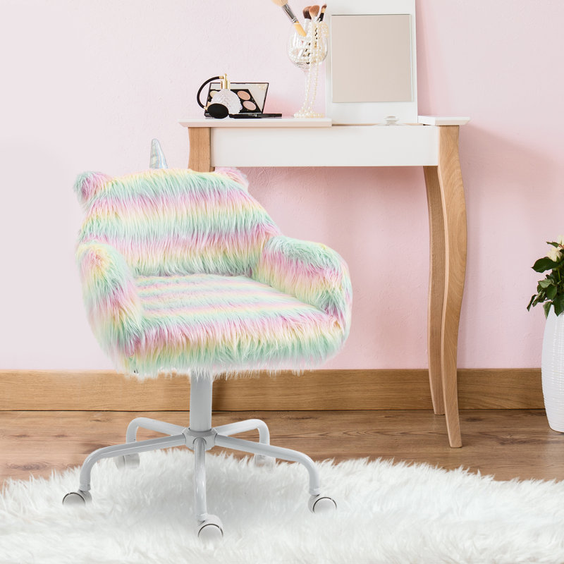 Chaise de bureau HOMcom Fluffy Unicorn avec dossier moyen et accoudoirs