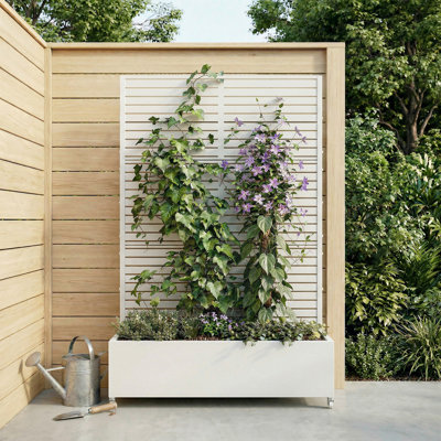 6 ft. H x 4 ft. W Metal Planter Box privacy screen Garden Bed with Trellis and Wheels - White