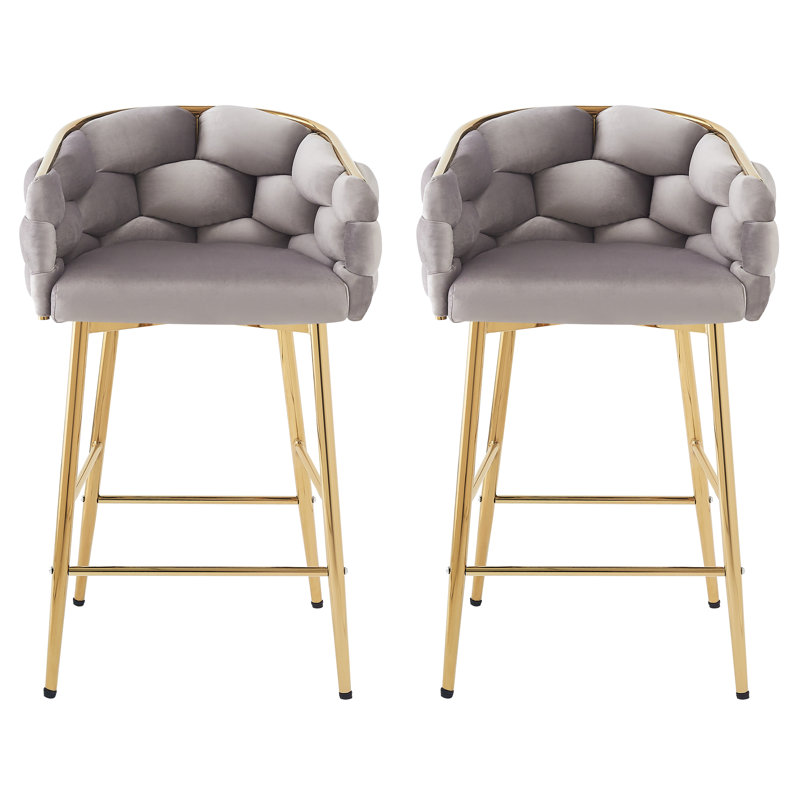 Ensemble de 2 tabourets de comptoir 28 po 28 po, tabourets de comptoir gris avec structure en fer, dossier et coussin moelleux, repose-pieds, convient à la cuisine / chambre à coucher / salle à manger.