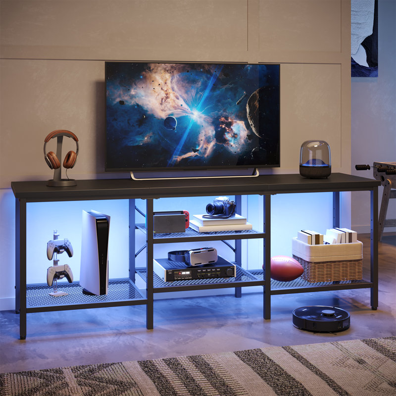 Meuble télé 63 po pour téléviseur multimédia jusqu'à 75 po avec tablette réglable et rangement ouvert, Noir