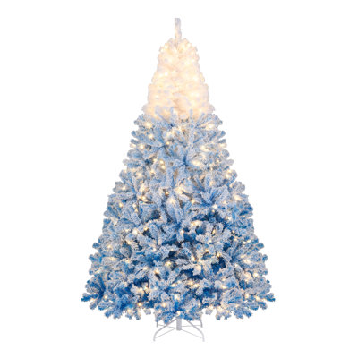 8 Ft Pre-Lit Artificial Christmas Tree With Warm White LED Lights And 8 Lighting Modes