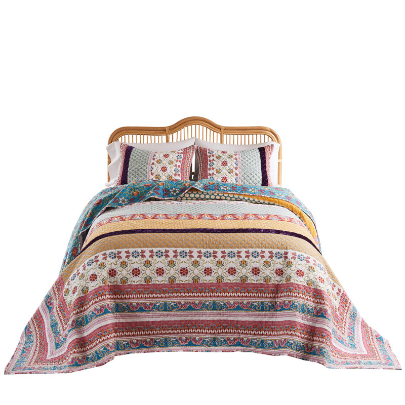 Thalia Queen Blue Cotton Reversible Bedspread Set