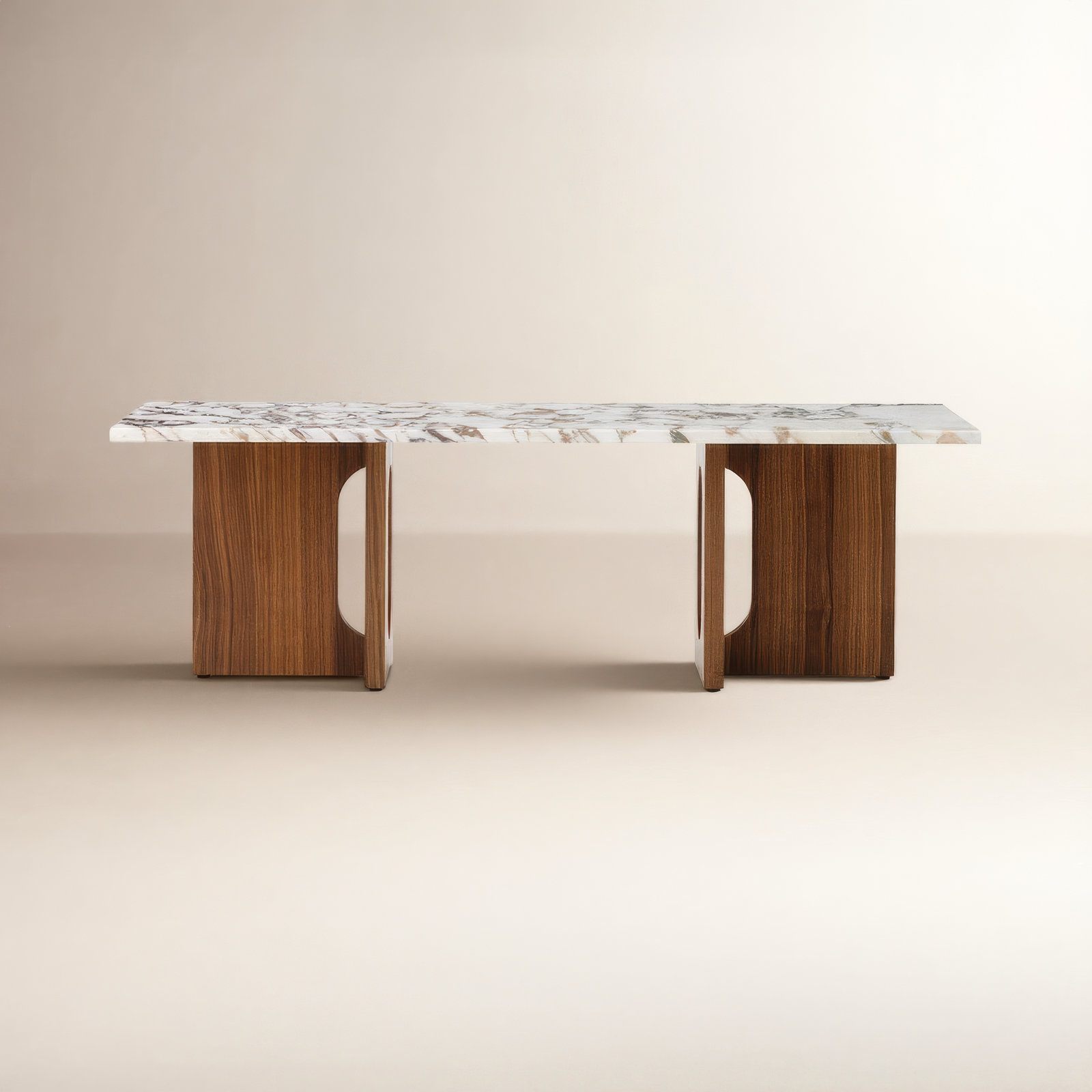Androgyne Stone Single Coffee Table, Calacatta Viola, Walnut