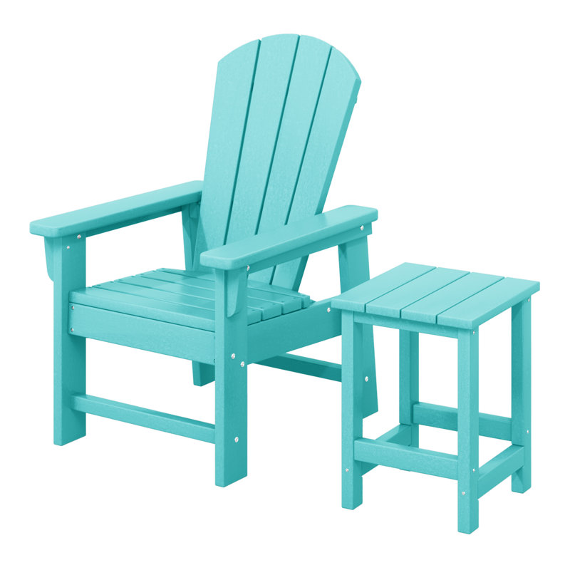 Laguna Kids Outdoor Poly Adirondack Chair With Side Table, Turquoise