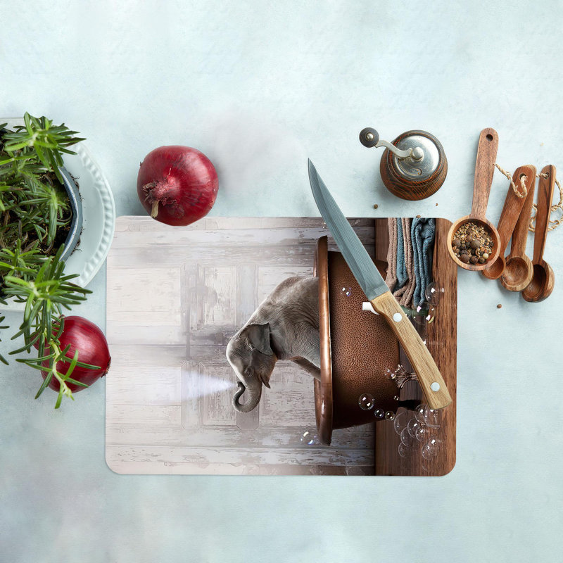 Planche de service en verre à thème éléphant parfaite pour la cuisine avec un design animalier unique pour une touche de fantaisie
