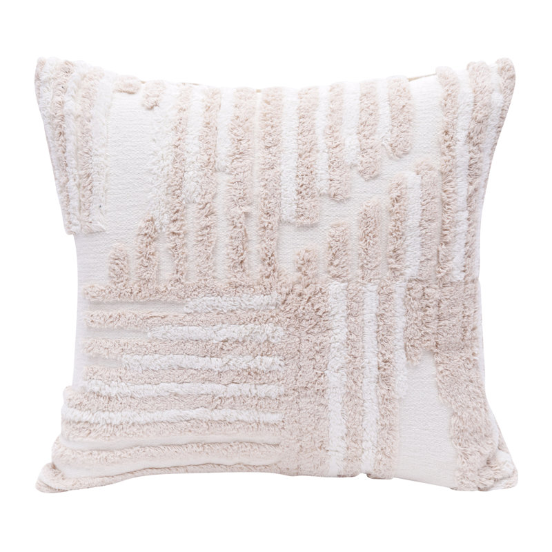 Housse de coussin décoratif en coton à rayures géométriques 22 po, Crème, Housse de coussin seulement - sans coussin