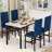 Minimalist 1 Table+4 Chairs Combination, Imitation Marble Texture Design, Steel Frame, Velvet Material Chair Surface, Space Saving And Easy To Match-1462256032