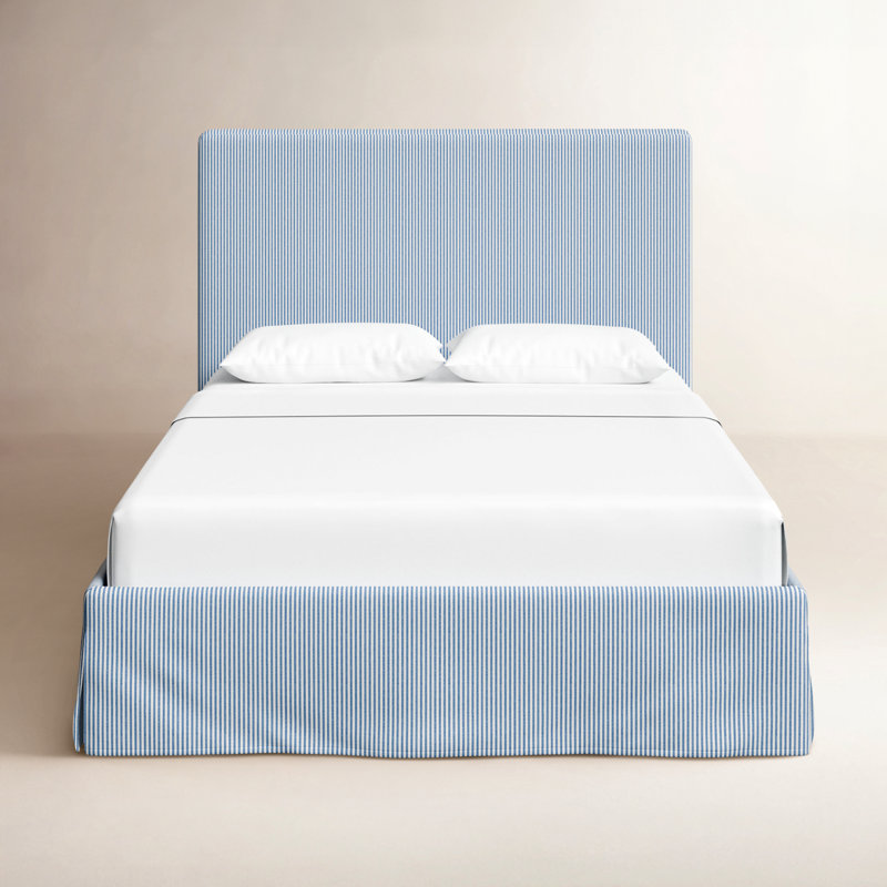 Verona Upholstered Slipcover Bed, Prep Stripe Blue, Queen