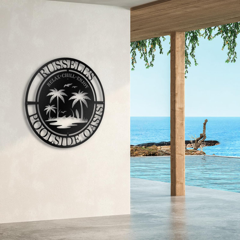 Palmier tropical, art mural en métal Coastal Beach House, H 36 po x l 36 po x P 0,05 po, Noir, noir, noir, noir, Oui