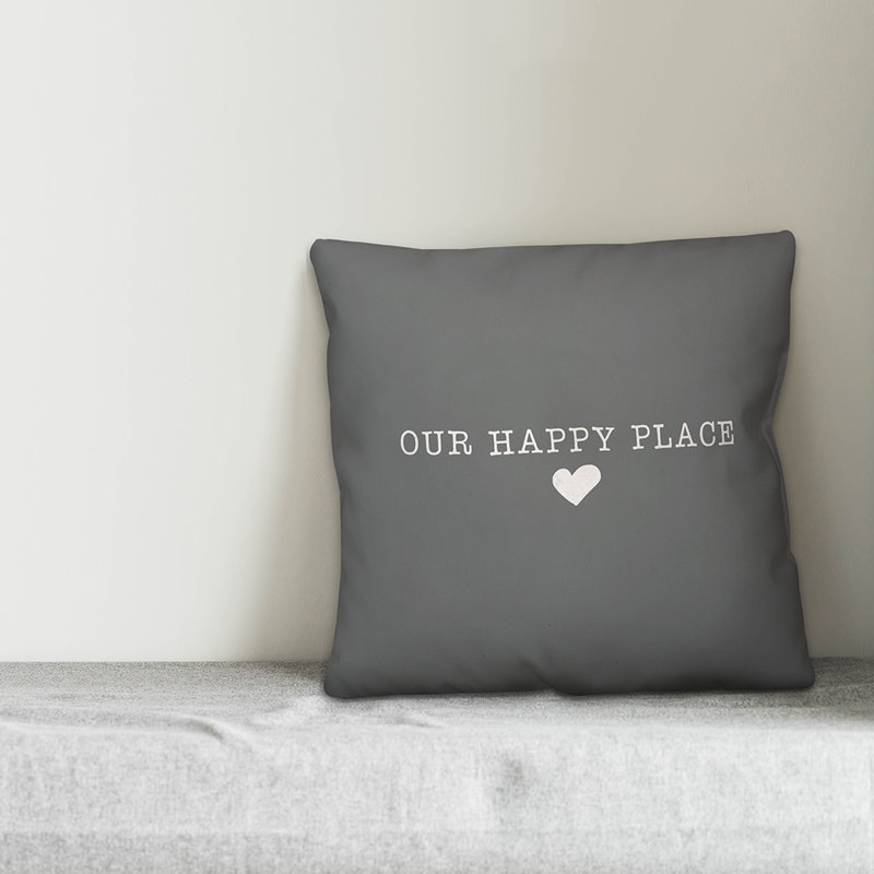 Textual Outdoor Throw Pillow, Gray/White, 18" H x 18" W