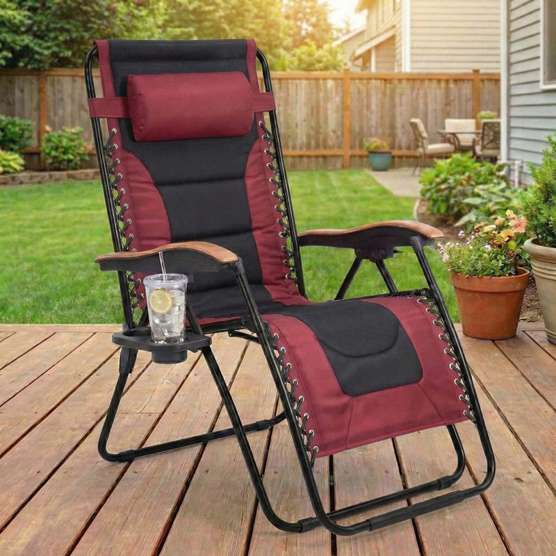 Oversized Padded Zero Gravity Chair, Foldable Patio Recliner with 30 Inch Wide Seat and Cup Holder, Supports 400 LBS for Ultimate Relaxation