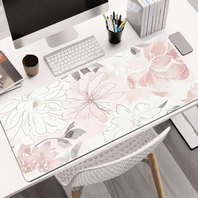  Tapis de souris en caoutchouc, surface en microfibre lisse, base antidérapante, tapis de souris décoratif à bord arrondi pour le bureau et les jeux, croquis floral de 12 po x 32 po, ligne rose