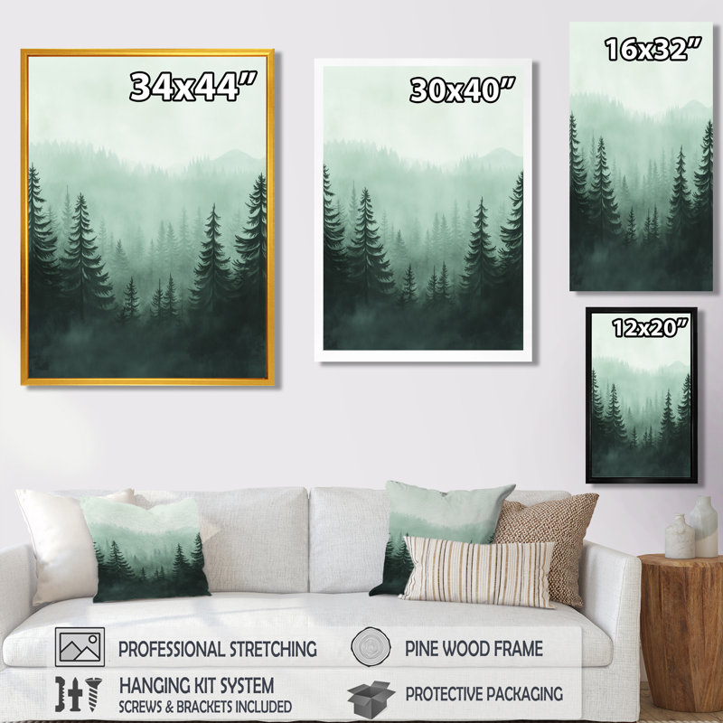 «Mountain Woodland», art mural forêt de pin, pochoir, H 32 po x l 24 po, Toile tendue