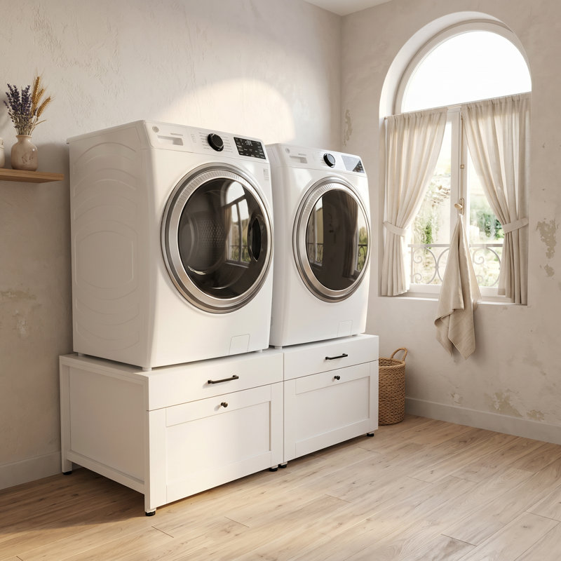 Armoire à double laveuse avec tiroirs - tableau PB robuste, pieds en métal, rangement blanc pour la salle de lavage
