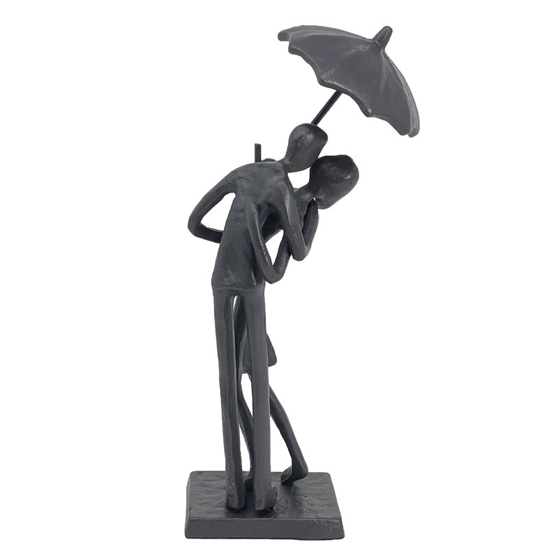 Dominic UMBRELLA COUPLE COURTING Iron Figurine 21cm, Mocha