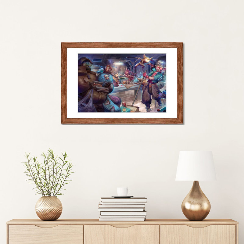 Glitch Gremlin Game Night - reproduction d'art murale - papier d'art encadré, H 24 po x l 16 po, Brun