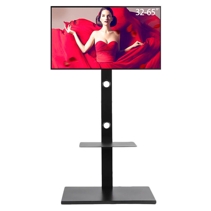 Aivree Black Adjustability Multi Screen Floor Stand Mount for Greater Than 50" with Shelving, Holds up to 30 kg.