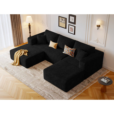 Boneless 108.1"Cloud Couch Sectional Modular Sofa.Comfy U Shape Boneless Couches for Living Room.Deep Seat Plush Corduroy Couch Sectional Memory Foam Floor Sofa