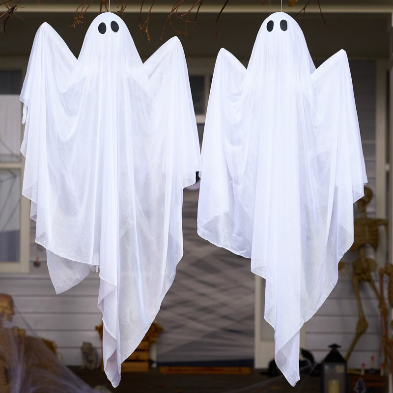 2 fantômes suspendus 35,5 po d'Halloween illuminés, Mauve
