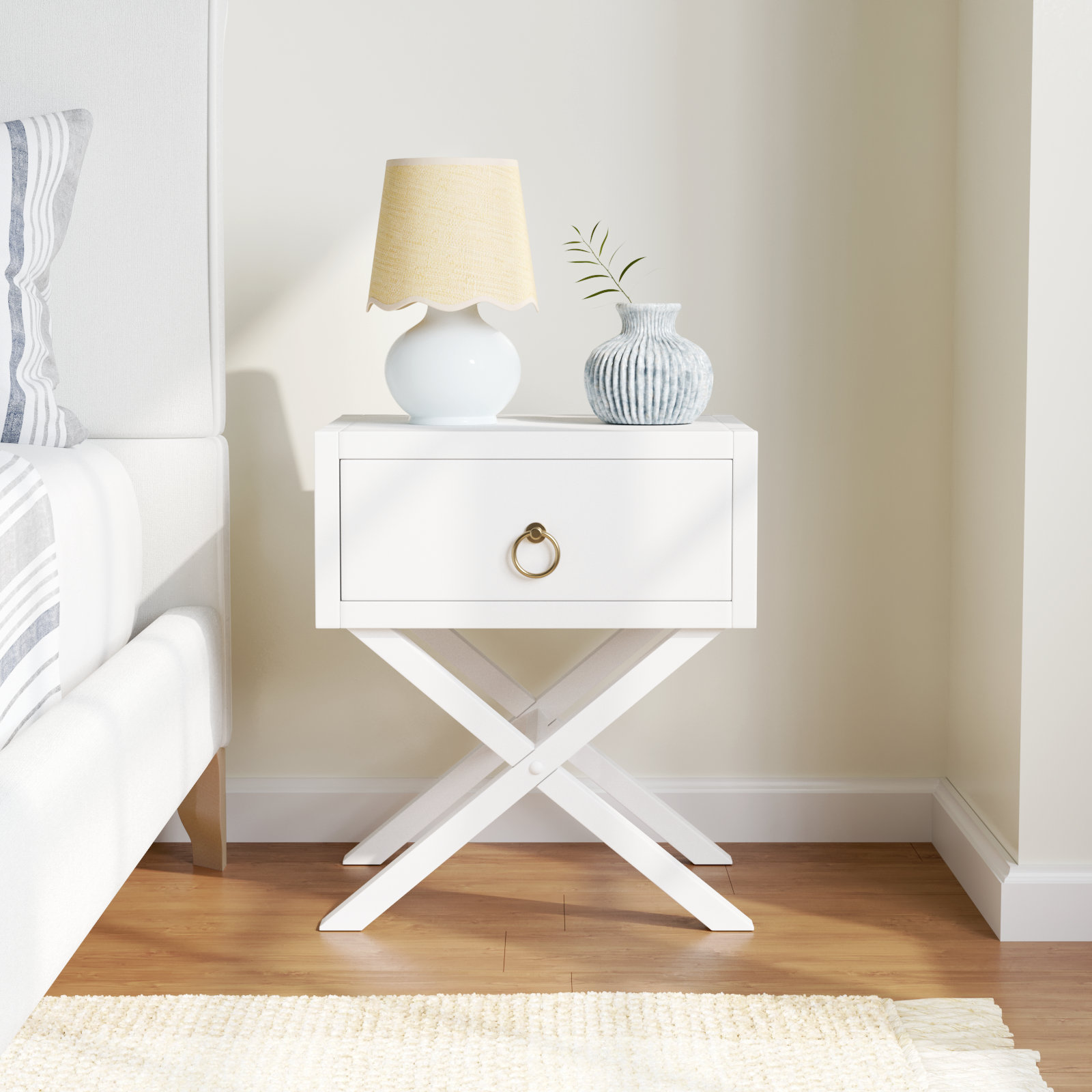 Elin 1-Drawer Acacia Nightstand, White