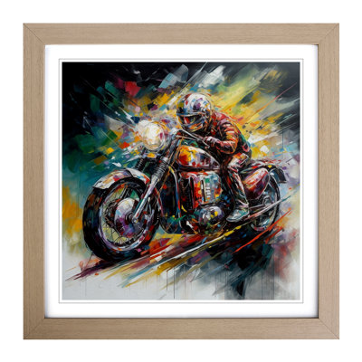 Motorcycle Abstract Art - Single Picture Frame Print on Wood