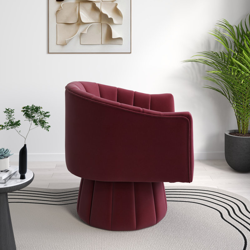 Ghinita Velvet Swivel Barrel Chair, Red Velvet