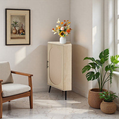 Corner Cabinet ,rattan Door,freestanding Corner Tables For Small Spaces, Corner Shelf Stand For Living Room, Kitchen, Bedroom by Bay Isle Home