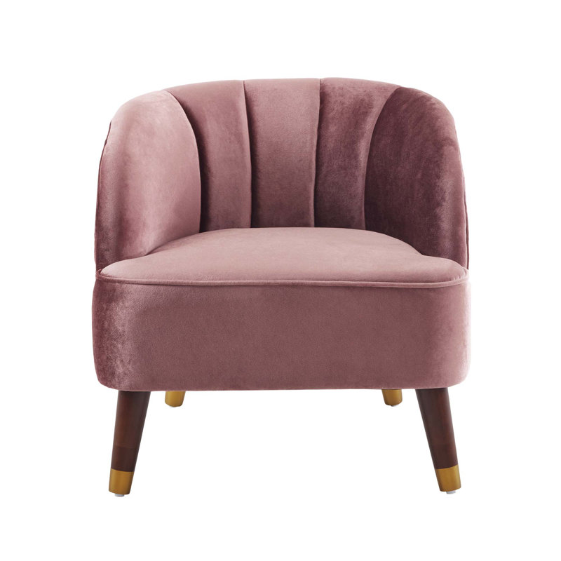 Fauteuil d'appoint rembourré avec pieds en bois, Velours rosé