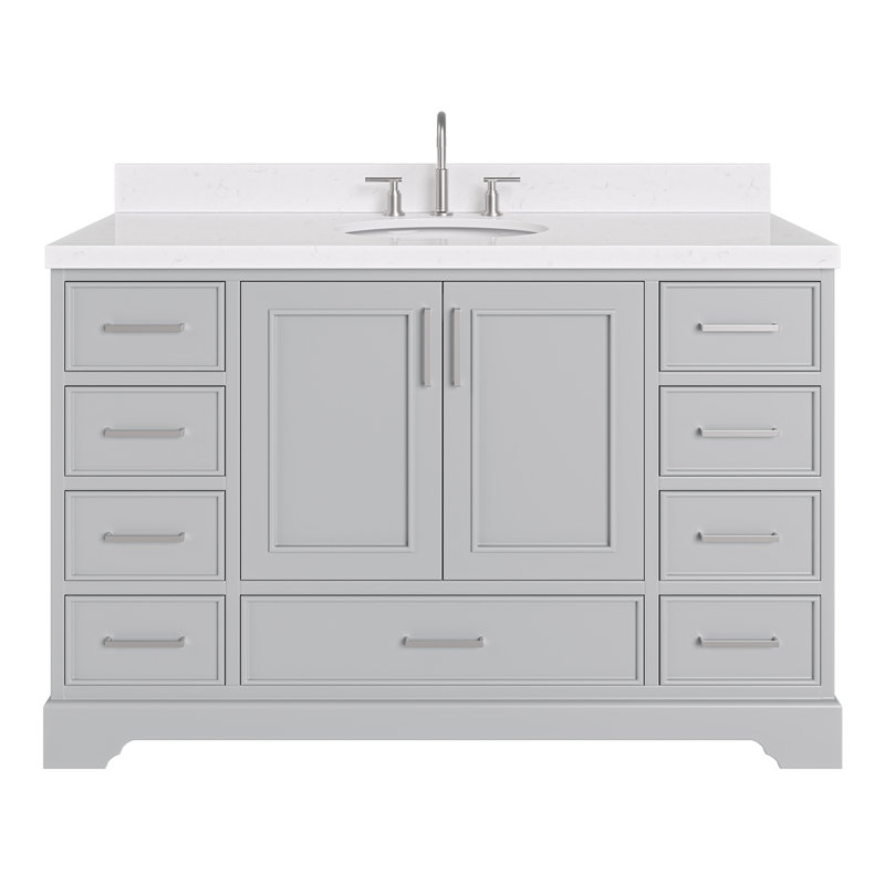 Meuble-lavabo simple 54,25 po avec plateau en quartz Abshire, Gris
