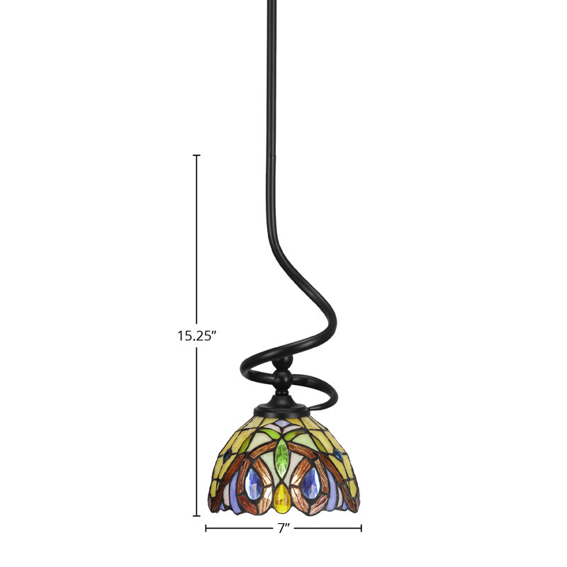 Feddie Stem Hung Mini Pendant Shown In Matte Black Finish With 7" Lynx Art Glass