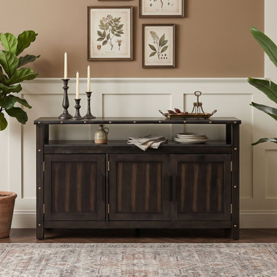 Buffet en bois à 3 portes avec tablette ouverte, pieds réglables et pied de support central