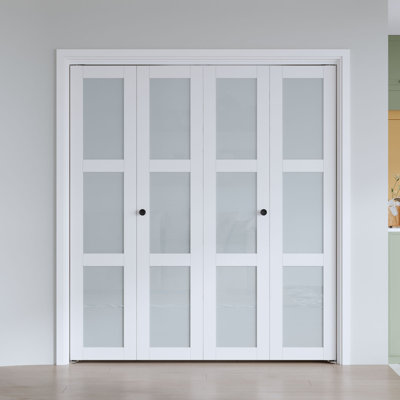 Frosted Glass And Solid Manufactured Wood Bi-Fold Door With Installation Hardware Kit