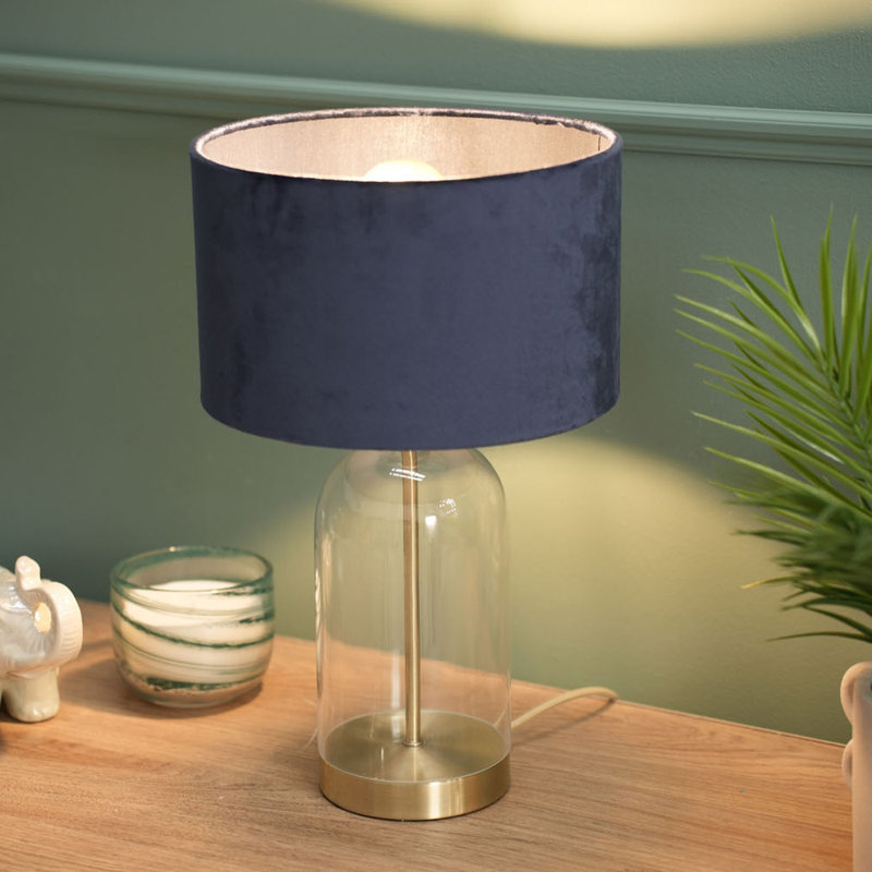 Glass Desk Lamp, Gold, 38.5" H x 19" W x 19" D, Navy