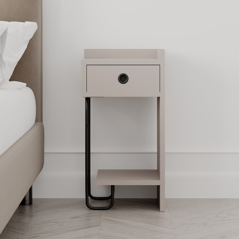 Jan Versatile Modern Bedside Table with Drawer and Open Shelf, Right Orientation, Light Mocha