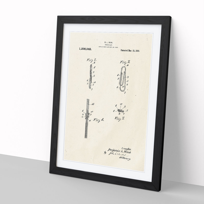 Paper Clip Patent - Picture Frame Graphic Art, 65cm H x 48cm W x 2cm D, Black Framed