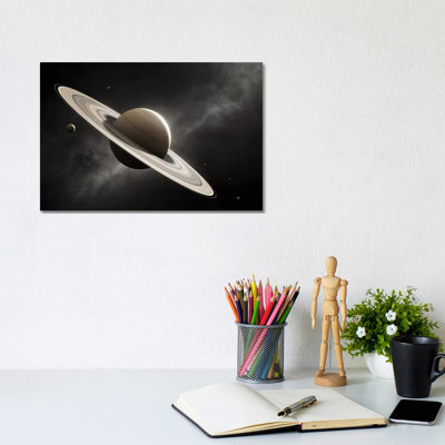 Planet Saturn With Major Moons by Johan Swanepoel - Wrapped Canvas Gallery-Wrapped Canvas Giclée