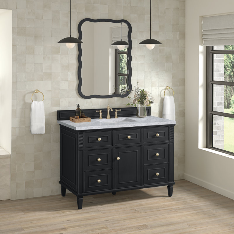 Lorelai 48'' W Single Vanity, Black Onyx, Carrara White Marble, 8" Widespread