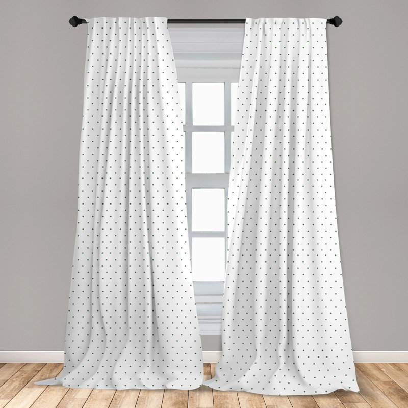 White and Green Polka Dot Rod Pocket Curtain Panels 28" x 63"