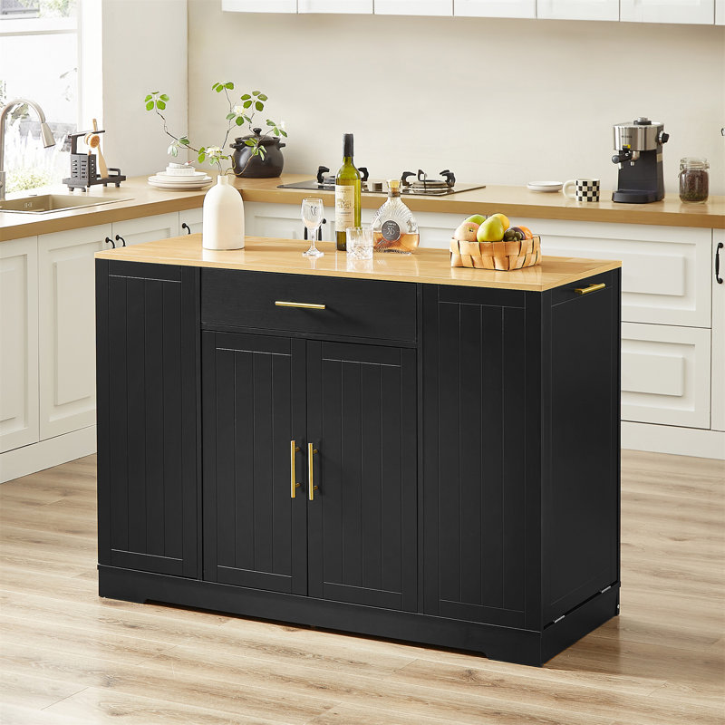 Îlots de rangement de 53 po avec tiroirs et poubelles pour la cuisine et la salle à manger. Conception de ferme moderne, Noir