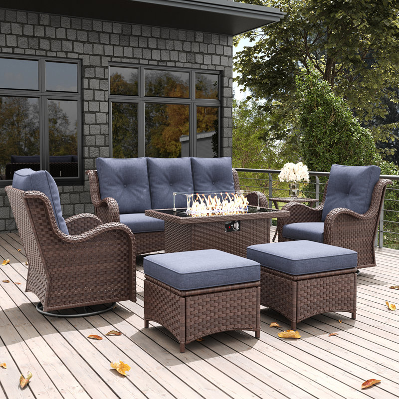 LayinSun Outdoor Seating Group With Cushions, Navy, Yes, Brown