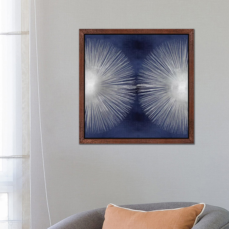 Silver Sunburst on Blue II 1 Piece Wall Art on Canvas, 93.98 cm H x 93.98 cm W, Brown Floater Framed