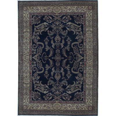 Hand-Knotted High-Quality Navy and Gold Area Rug