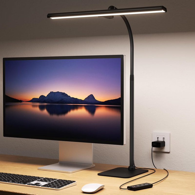 LED Desk Lamps For Home Office, Tall Desk Light With Base, Flexible Gosseneck Adjustable Height 5-Level Dimmable Brightness & Color, Architect Lamp For Working,Reading,Crafting,Study