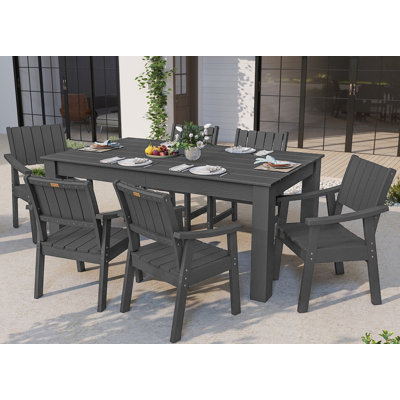 Outdoor Table And Chairs For 6, Patio Dining Set With Umbrella Hole, Weather Resistant Patio Furniture For Lawn, Garden, Backyard, Poolside