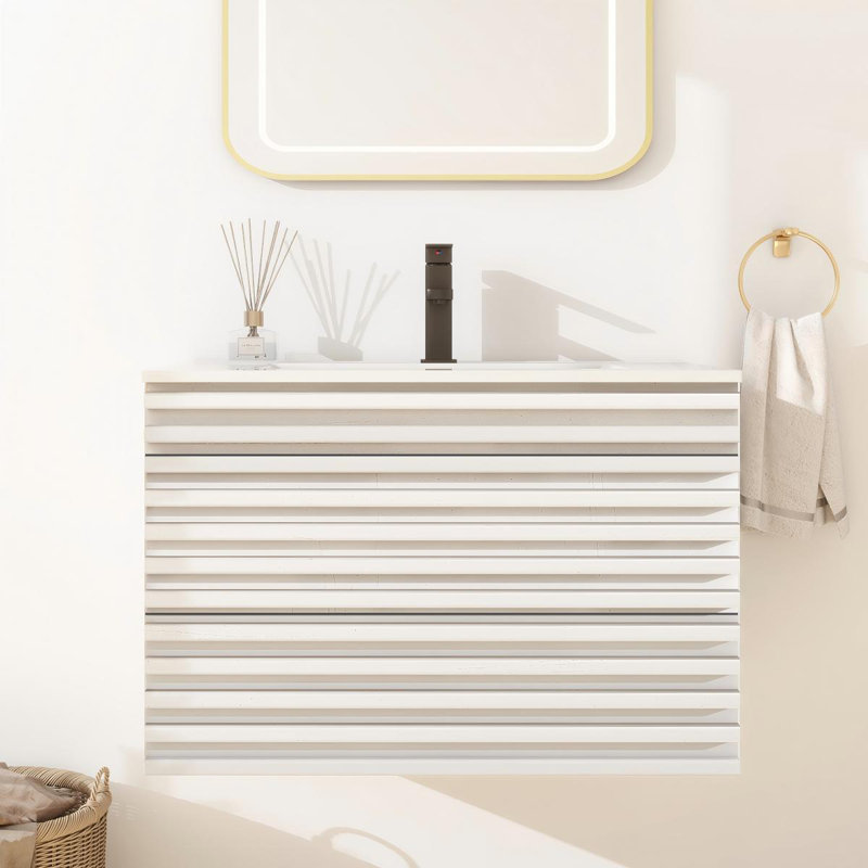 30" Wall Mounted Single Bathroom Vanity Base Only, Sink not Included, White