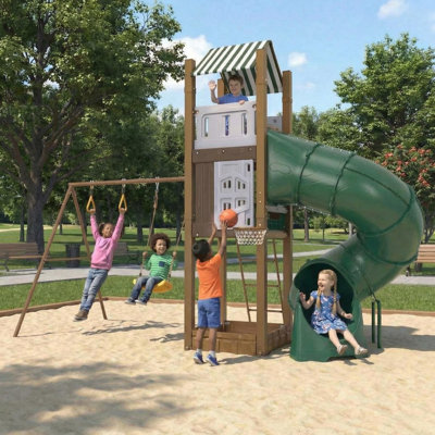 Turbo Tube Slide Swing Set for Backyard – All-in-1 Outdoor Playset for Kids Ages 3-8+ with Swings, Climbing Ladder, Sandbox & Basketball Hoop