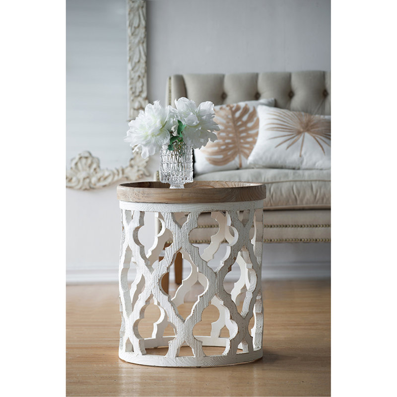 Grande table d'appoint 23 po blanche vieillie