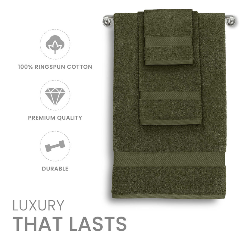 Dark Green Cotton 6-Piece Washcloth and Hand Towel Set