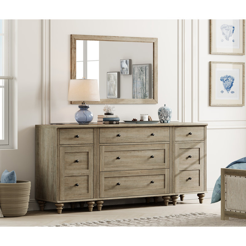 Commodes Corretta Mid Century Modern avec station de charge, commode pour chambre à coucher avec 5 tiroirs et 2 armoires de rangement